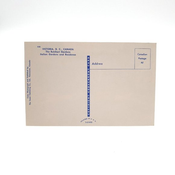 Vintage Postcard Butchart Italian Gardens and Residence Victoria B C Canada Home - Picture 2 of 2